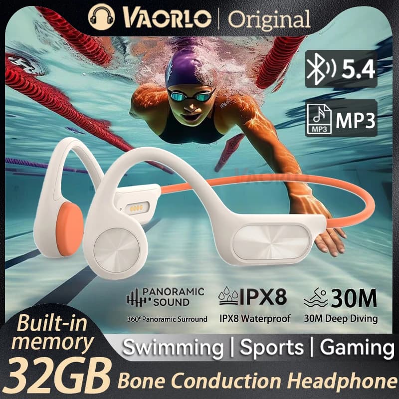 New IPX8 Waterproof Bone Conduction Headphones Bluetooth 5.4 Wireless Swimming Hifi Headset 32GB MP3 Sport Handsfree With Mic