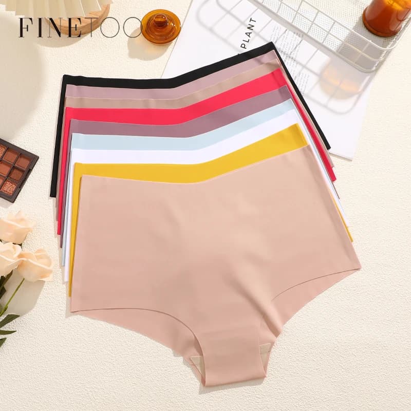 FINETOO Ultra-thin Seamless High-Waist Underwear Women Sexy V-Waist Stretch Briefs Solid Invisible Underpants Soft Lingerie New