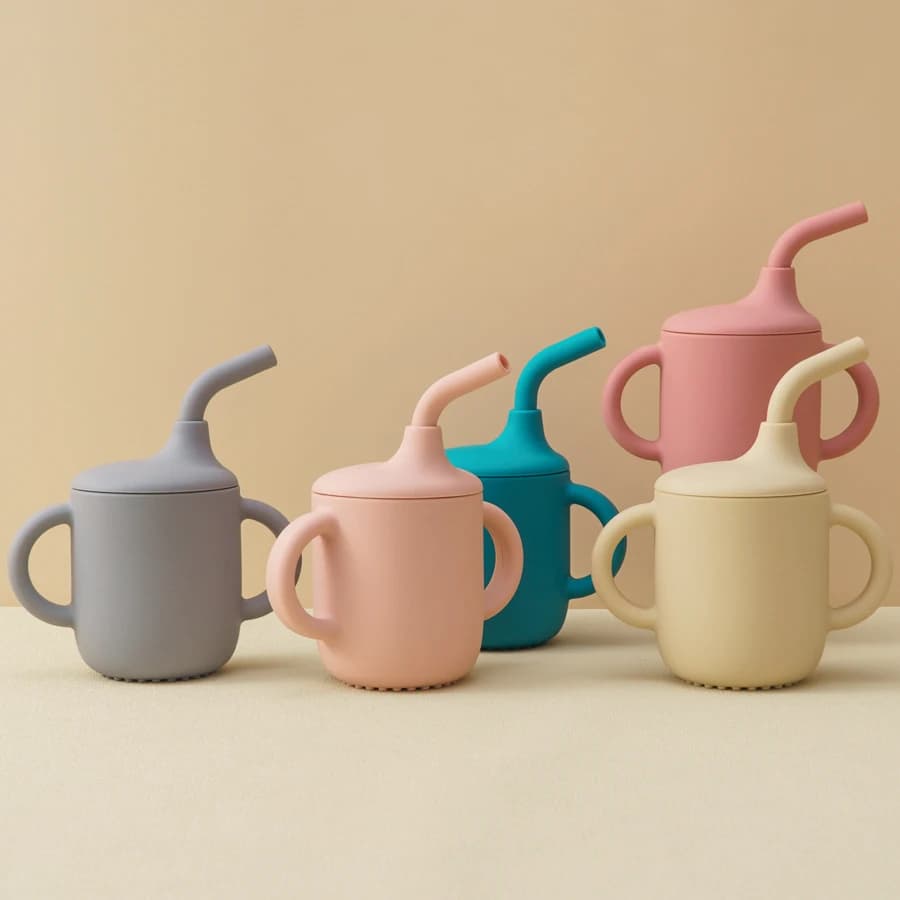 Color Kids1Pcs Baby Learning Drinking Cup Portable Straw Detailed Comfortable Grip Silicone Double Ear Kids Sippy Cup Baby Stuff