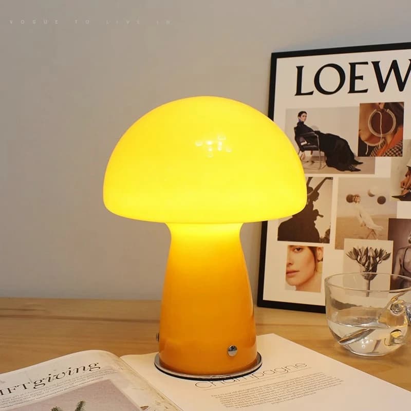 OUFULA Modern Mushroom Orange Table Lamp Warm Creative Living Room Bedroom Children's room Minimalist Art Lighting Fixtures