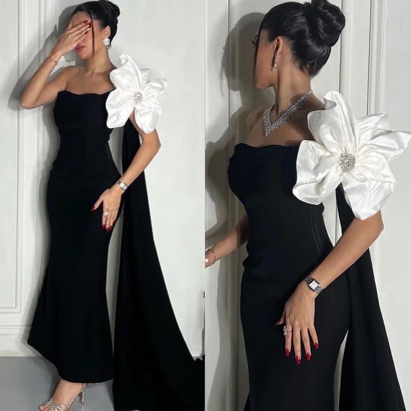 AsaNagi Elegant Mermaid Prom Dress Women's Floral Strapless Party Evening Gown Ankle Length customized Special Occasion Gowns