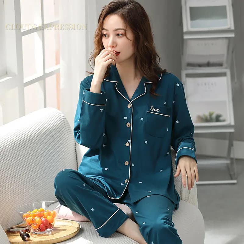 Autumn New Knitted Cotton 2 Piece sets Women's Pajama Sets Female Sleepwear Young Lady Pyjamas Yellow Lounge Fashion Homewear