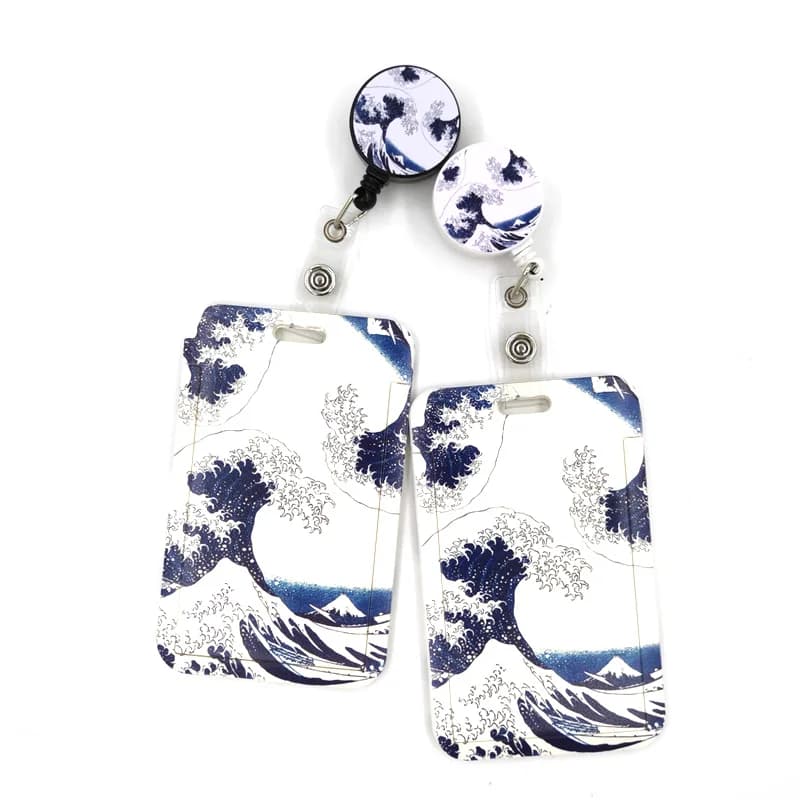 Kanagawa Hokusai Waves Cute Credit Card Cover Lanyard Bags Retractable Badge Reel Student Nurse Name Clips ID Card Holder Chest