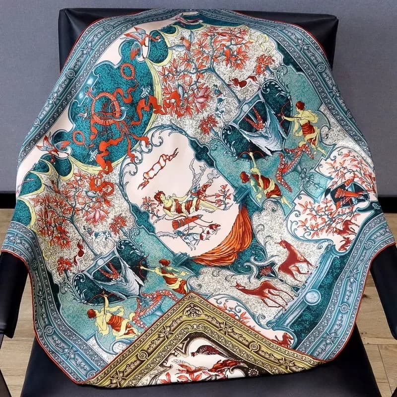 High-end Elegant Women Fine Ancient Greek Mythology Double-sided Print Quality 18MM Twill Silk Hand-rolled Edge Big Scarf Shawl