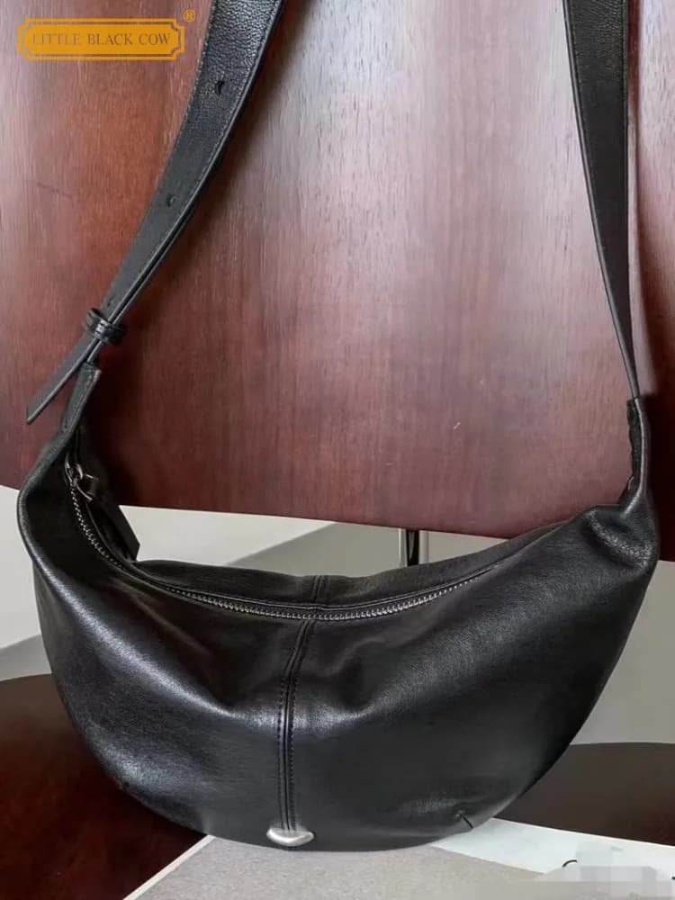 Women Casual Single Shoulder Bag Sheepskin Genuine Leather Hobos Bags Zip Solid Color Handbag High Street Ladies Crossbody Bags