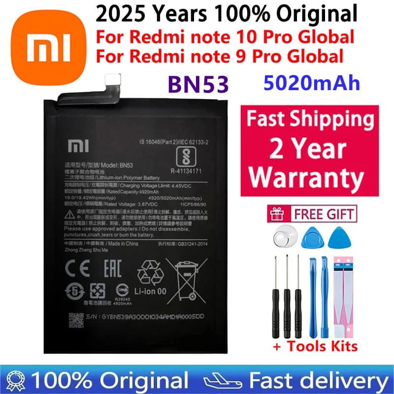 100% Original 5020mAh BN53 Battery for Xiaomi Redmi note 10 Pro global / note 9 Pro global replacement Batteries Fast Shipping