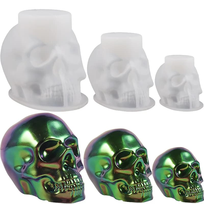 Skeleton Head Epoxy Resin Mold Halloween Keychain Pendants Making Skull Shape Candle Silicone Mold Halloween Desktop Decoration