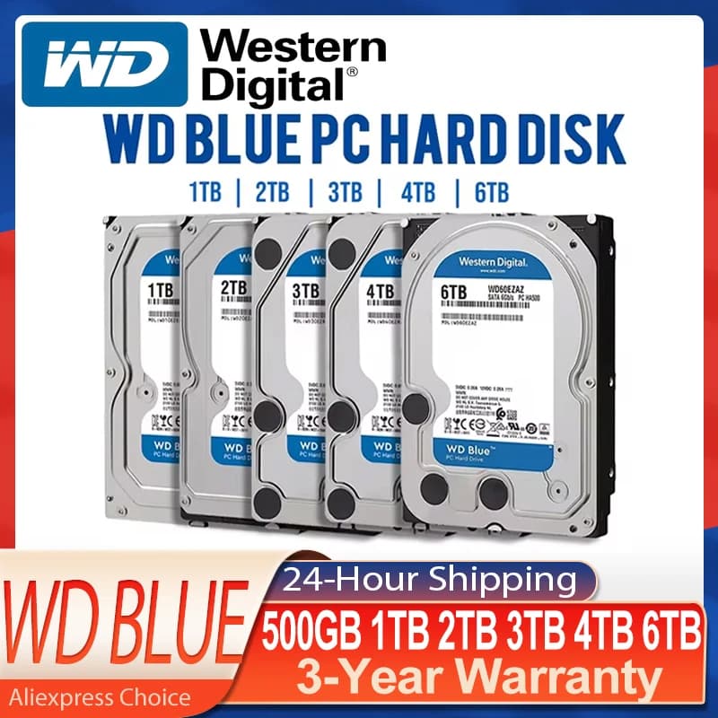 Western Digital WD Blue 1TB 2TB 3TB 4TB 6TB 500GB Hard Drive HDD SATA III 6 Gb/s 3.5" Harddisk For Desktop PC Computer