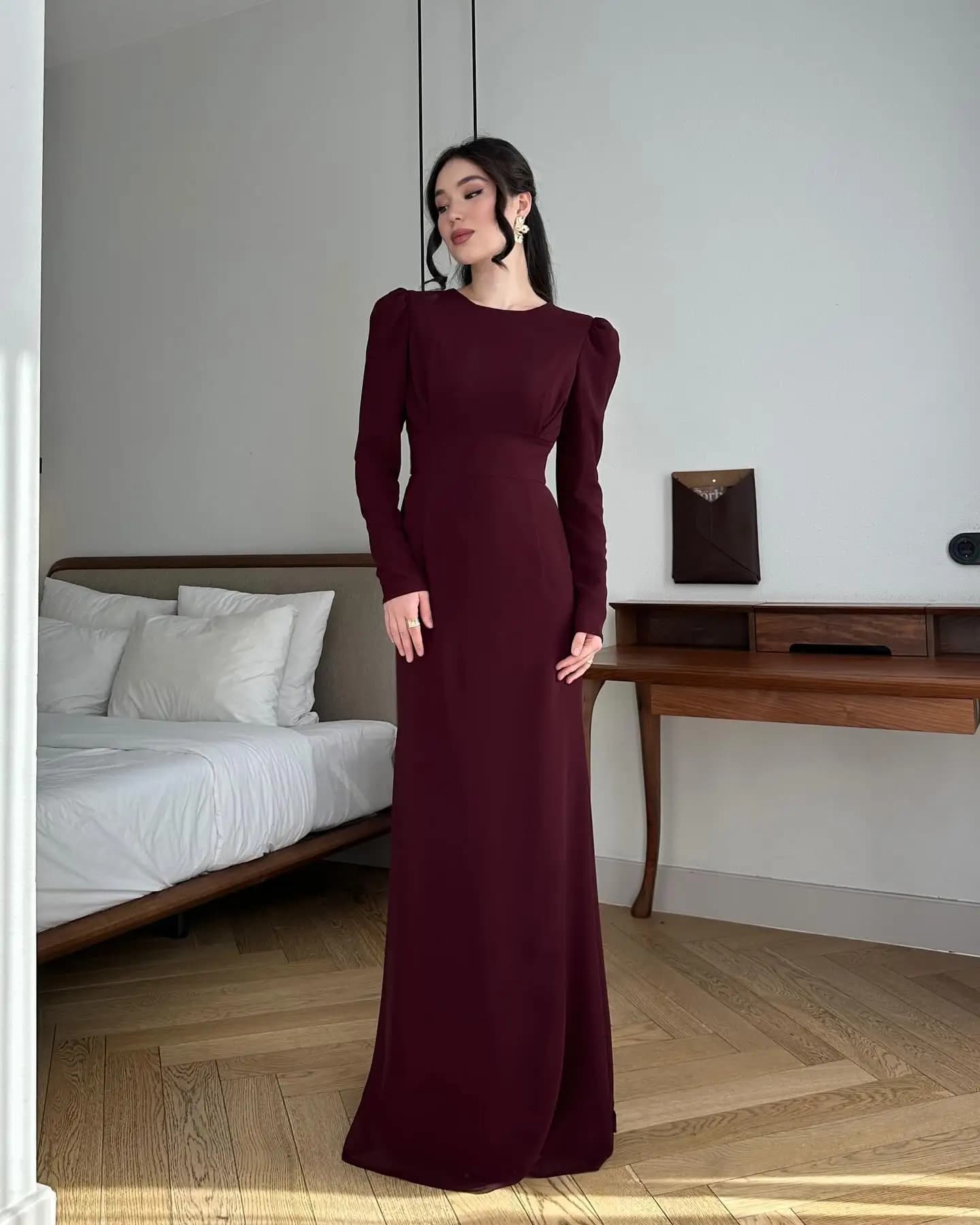 Jirocum Saudi Elegant O Neck Prom Gown Women's Backless Long Sleeve customized Evening Dress Floor Length Special Occasion Gowns