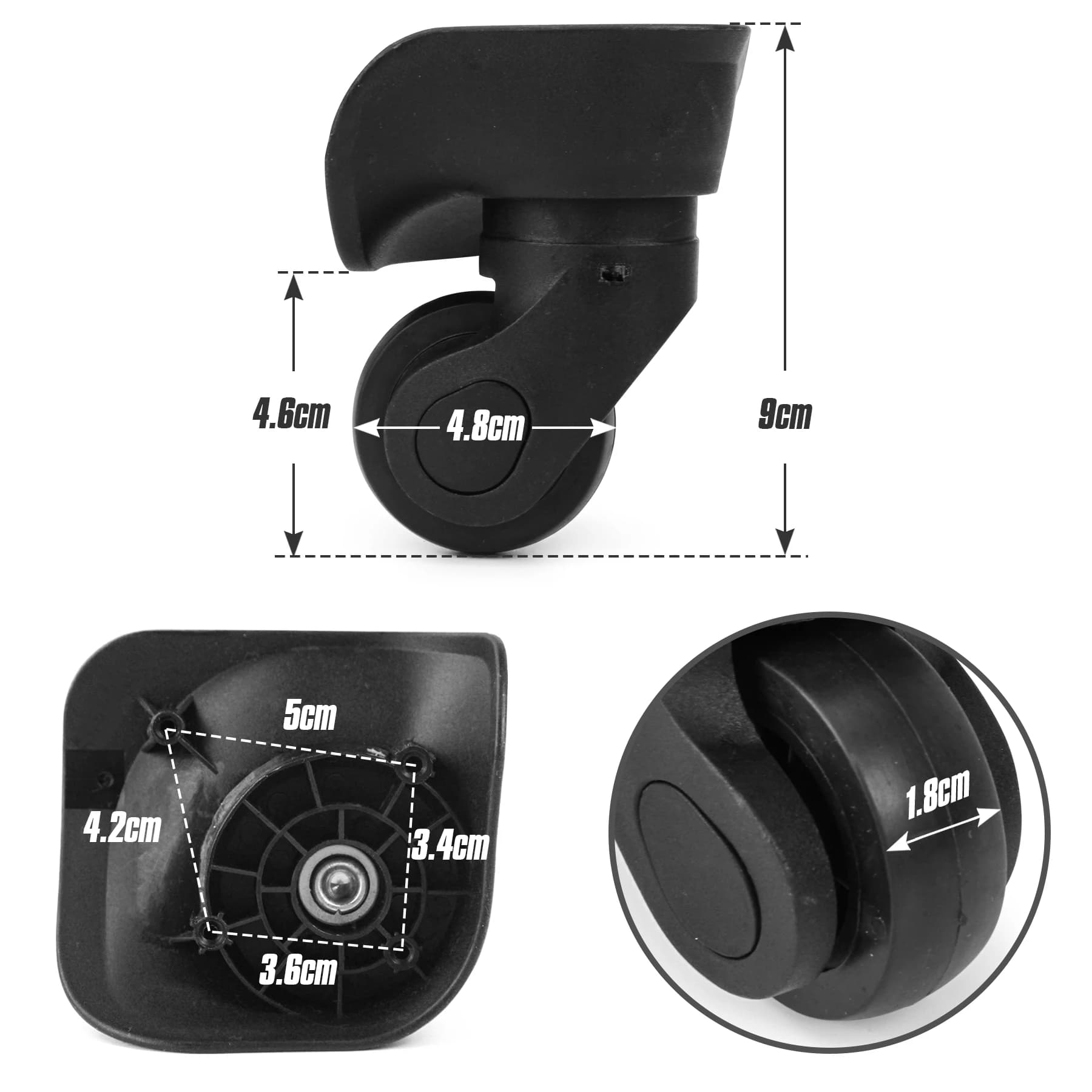 1 Pair Universal Swivel Luggage Suitcase Wheel Replacement Caster S/L Size Luggage Wheel Replacement Luggage Accessories ST041-2