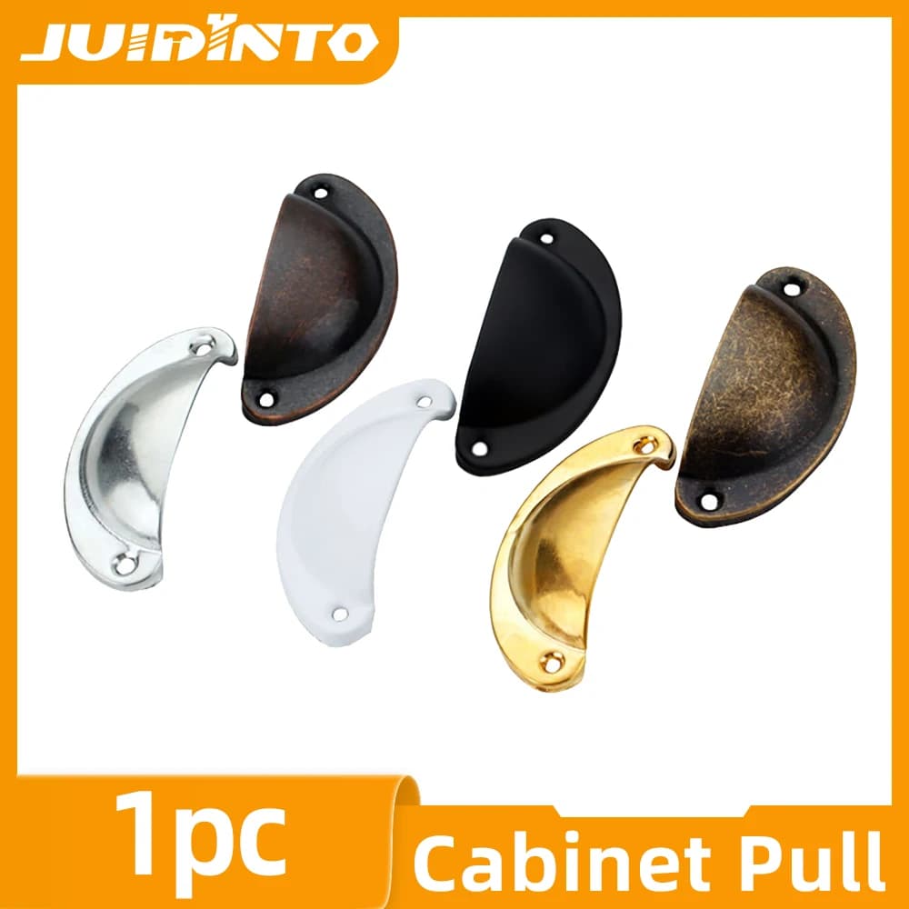 JUIDINTO Antique Brass Pull Handle Retro Cabinet Drawer Handle Kitchen Wardrobe Pulls Shell Shape Hardware Furniture Knobs