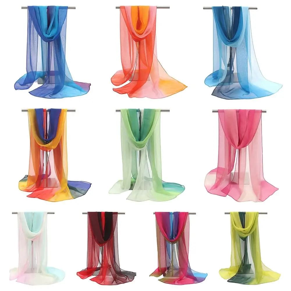 Gradient Solid Color Scarf Summer Literature Soft Pashmina Long Sun Protection Beach Scarves Women