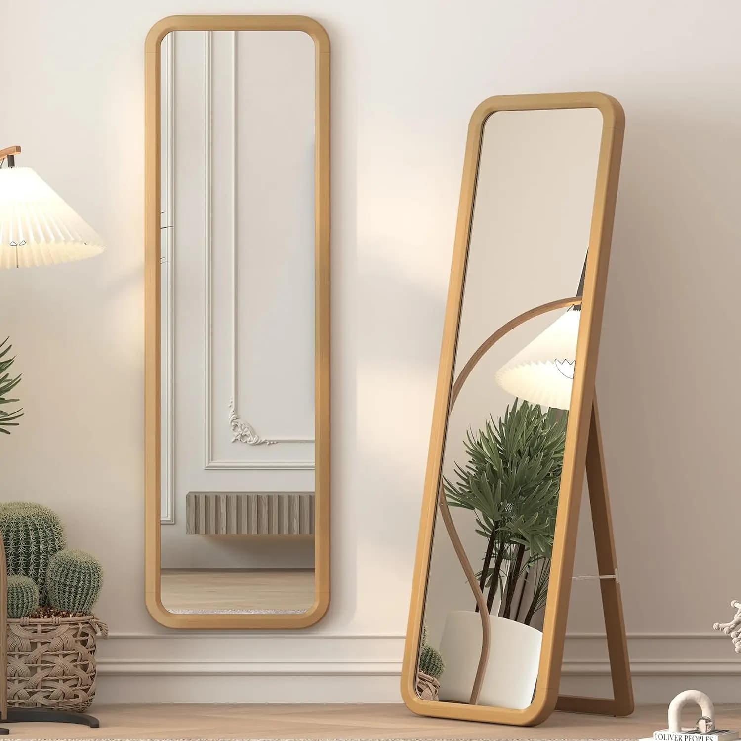 63"×18” Wooden Full Length Mirror, Full Body Mirror, Standing Floor Mirror, Solid Wood Frame, Rounded Corner, Stand Up or Wall