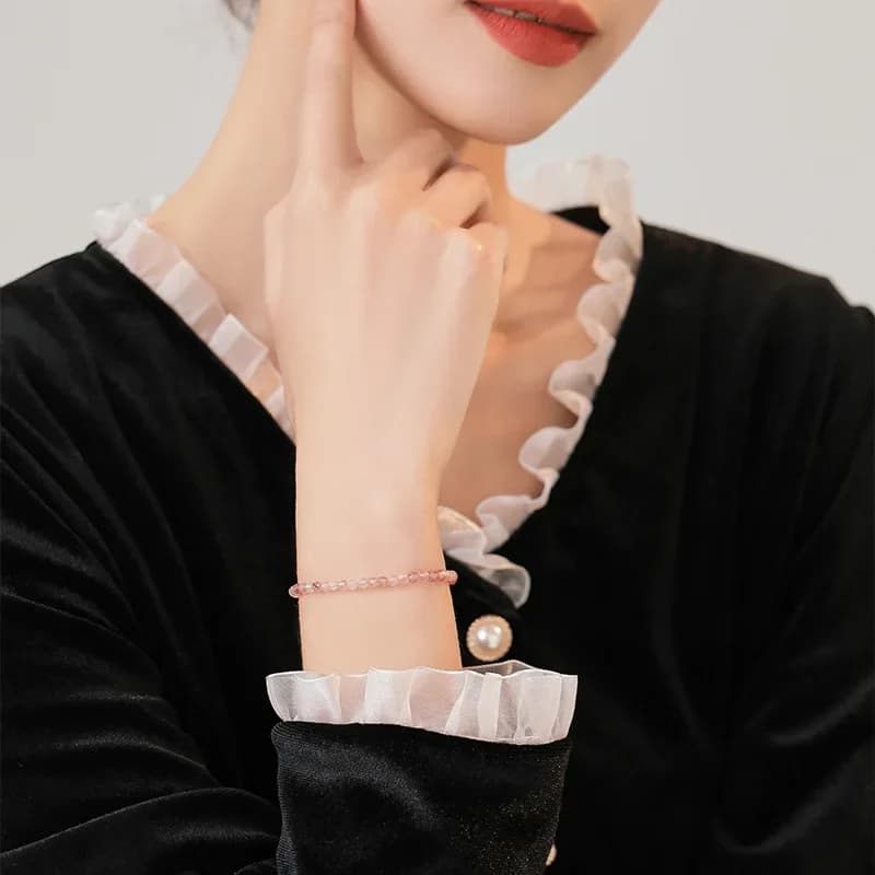 New Arrival Pink 3mm Natural Strawberry Quartz Cut/Round Beads Super Thin Beaded Bracelets for Women Fine Jewelry Gifts YBR640