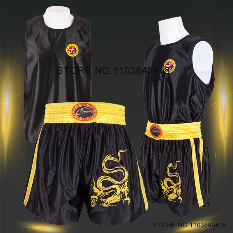 Muay Thai Shorts and Shirt Men Women Kids Dragon Boxing Shorts Singlet Set Sanda Grappling Kickboxing Martial Arts MMA Clothing