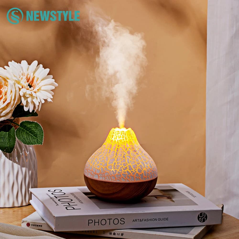 Volcano Air Humidifier 300ml Large Capacity Water Mist Aromatherapy Diffuser USB Desktop Humidifier with 7 Colorful Night Lights