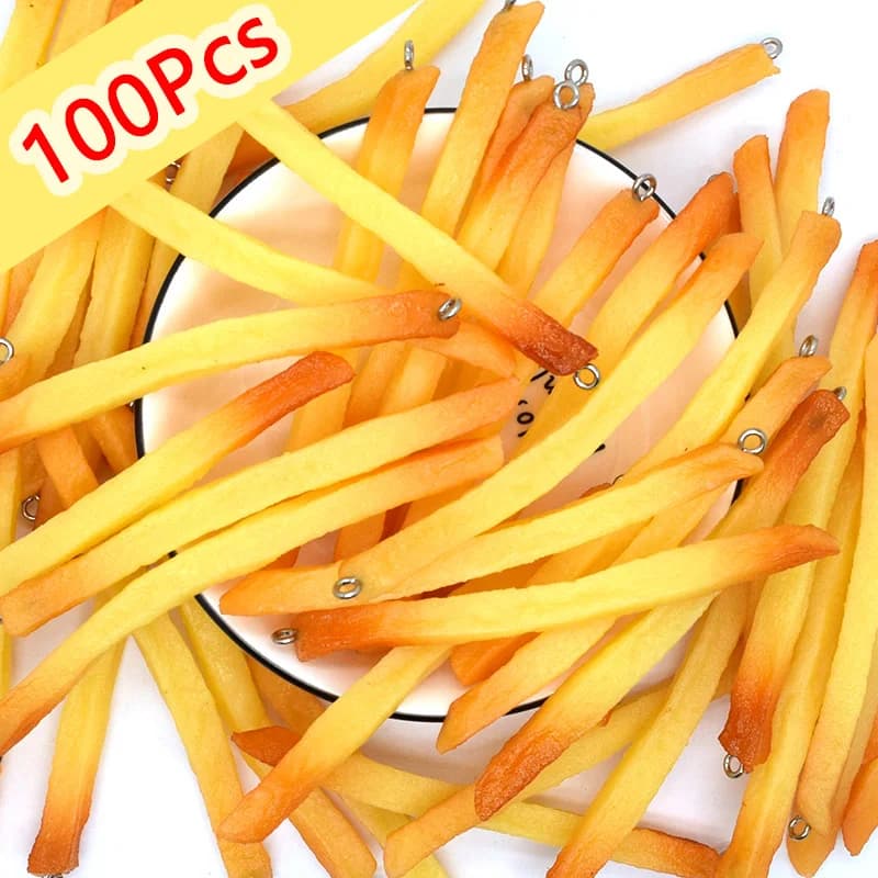 Bulk Wholesale 100pcs Long French Fries Resin Charms Lots Sale Simulated Potato Sticks Keychain Pendants Diy Jewelry Crafts