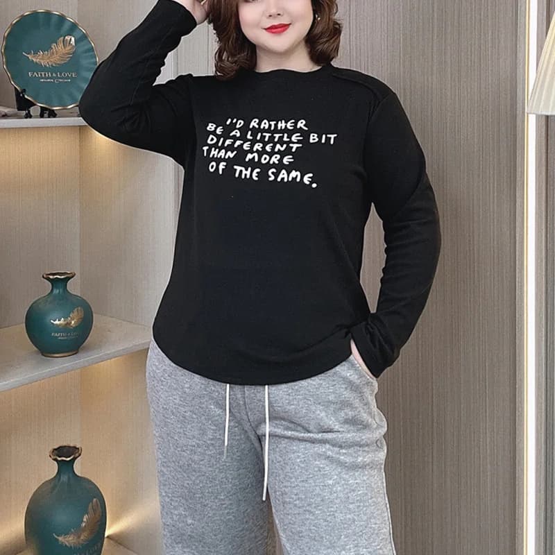 Plus Size Women Basic T-Shirt Autumn Winter Loose Pullover Thermal De Velvet Fabric Printing Tops 834
