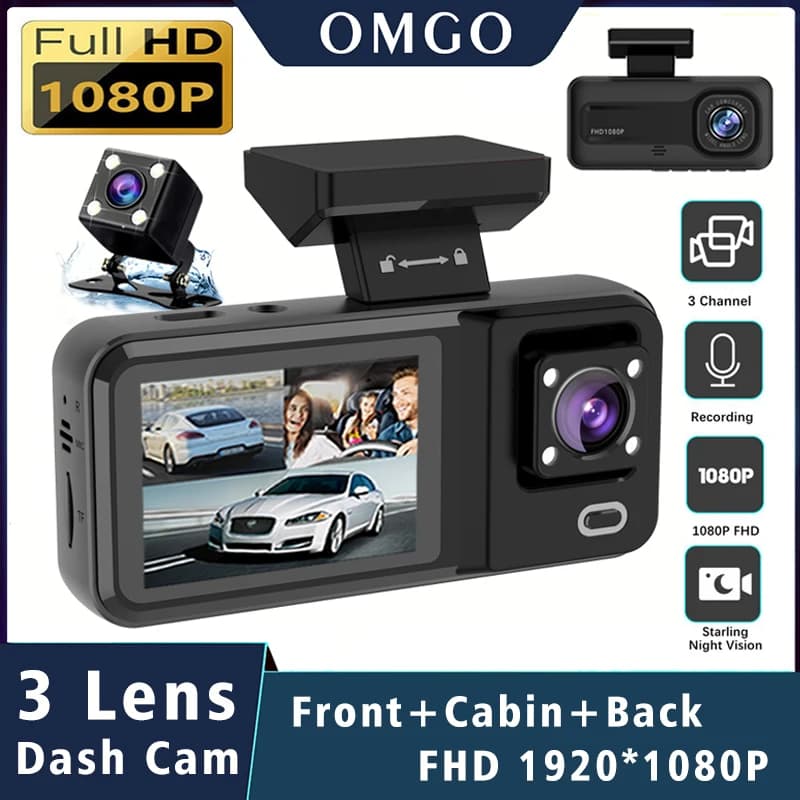 3 Lens 1080P Car Dvr Cabin Mini Dash Cam Interior Vehicle Three Way Channel Camera Recorder Video Registrator Dashcam Camcorder