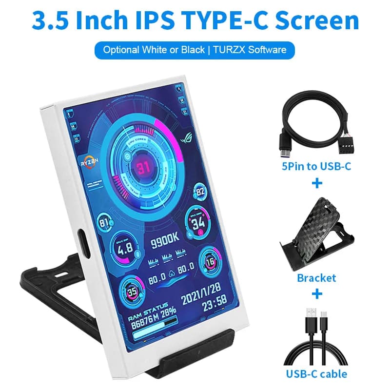 3.5 Inch IPS TYPE-C Secondary Screen DIY Computer Monitor USB-TYPEC Secondary Screen for Windows Built-in Software