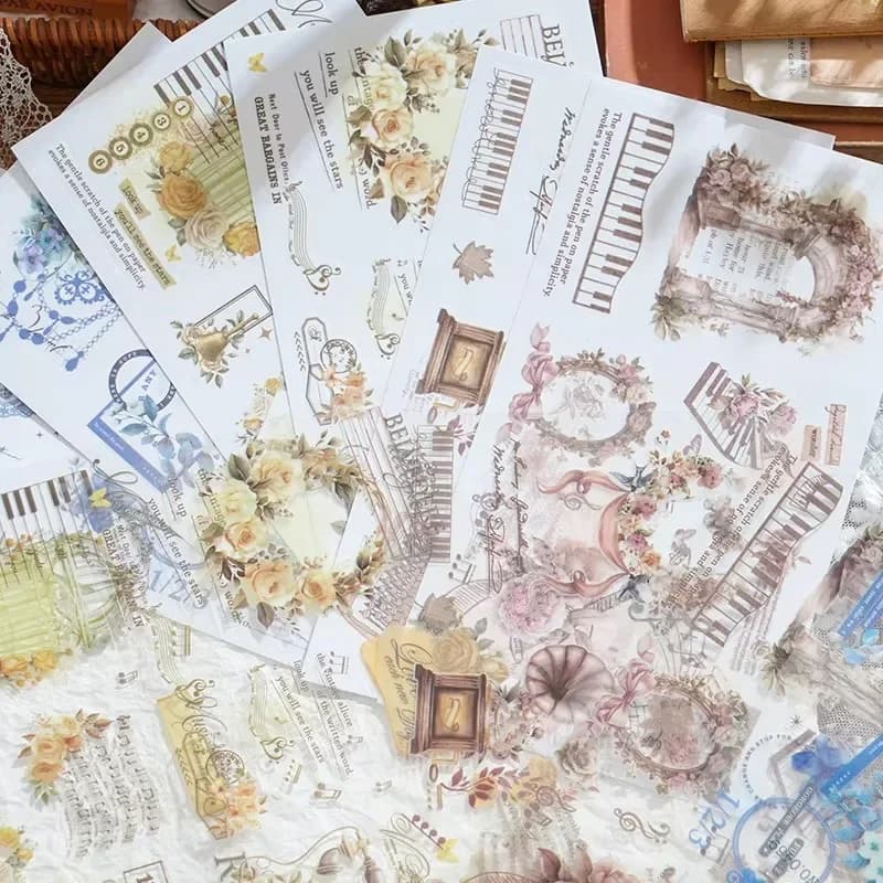 12Pcs Stickers summer interlude handmade account materials decorative collages base stickers package Scrapbook cut 179*129mm