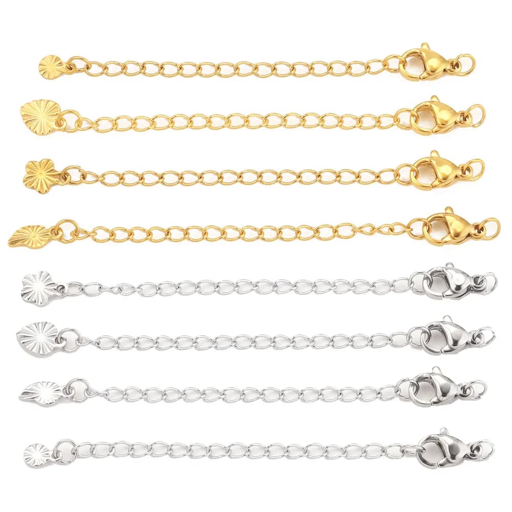 10pcs Stainless Steel Extension Extended Tail Chains With Lobster Clasps For Bracelet Necklace DIY Jewelry Making Supplies