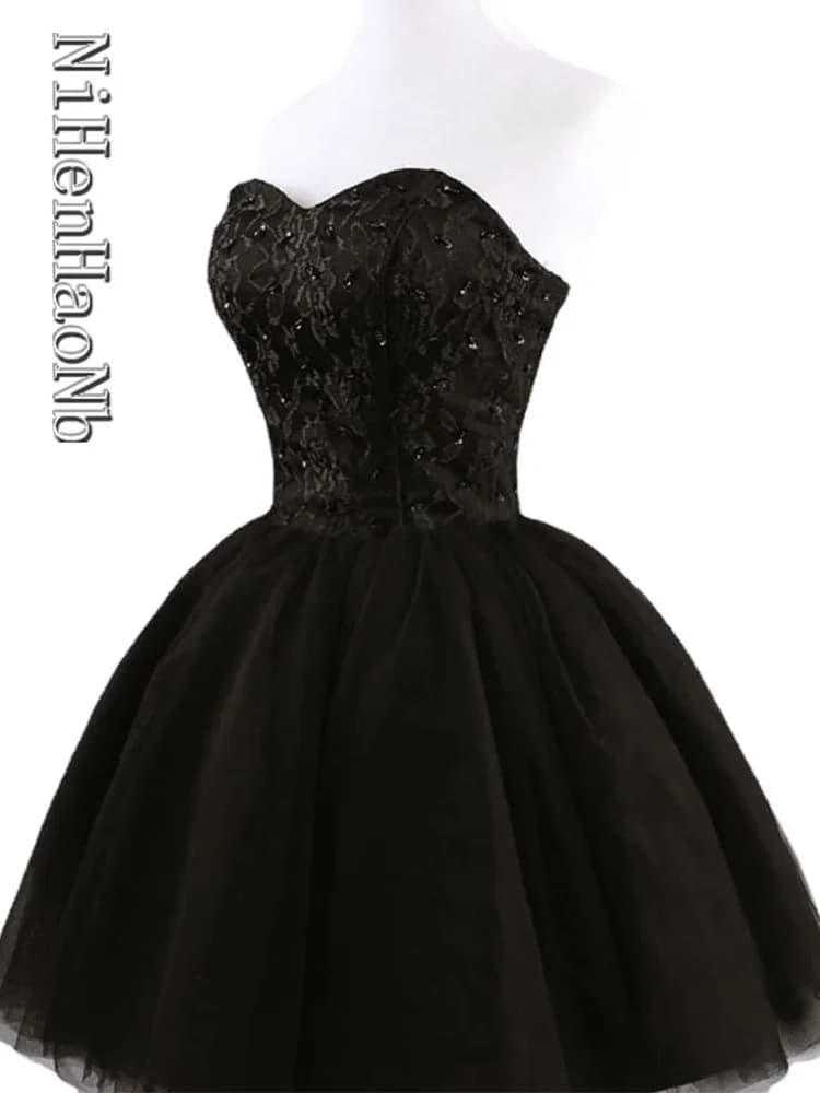 New Arrival Elegant Women Short Prom Dress Black Lace Up Princess Sweetheart Fashion Women Black