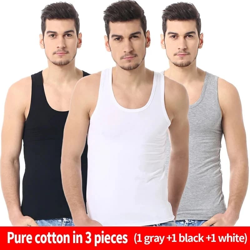 3-piece Cotton Thin MEN'S Tight Vest Young Boys Sports Casual Vest Joker Sleeveless Vest for Middle-aged and Elderly Men.
