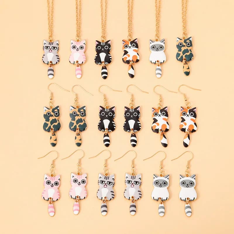 Elviragirl 1Set Cartoon Cat Charm Necklace for Women Personality Fashion Necklace Children Jewelry Birthday Gifts