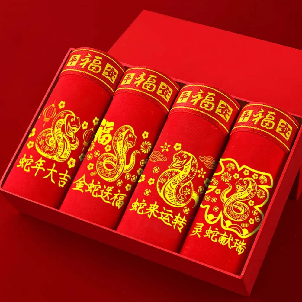Men's Panties Pure Cotton New Year Red Print Men Boxer Shorts Sexy Underpants Lucky Underwear Boxershorts Large Size l-5XL