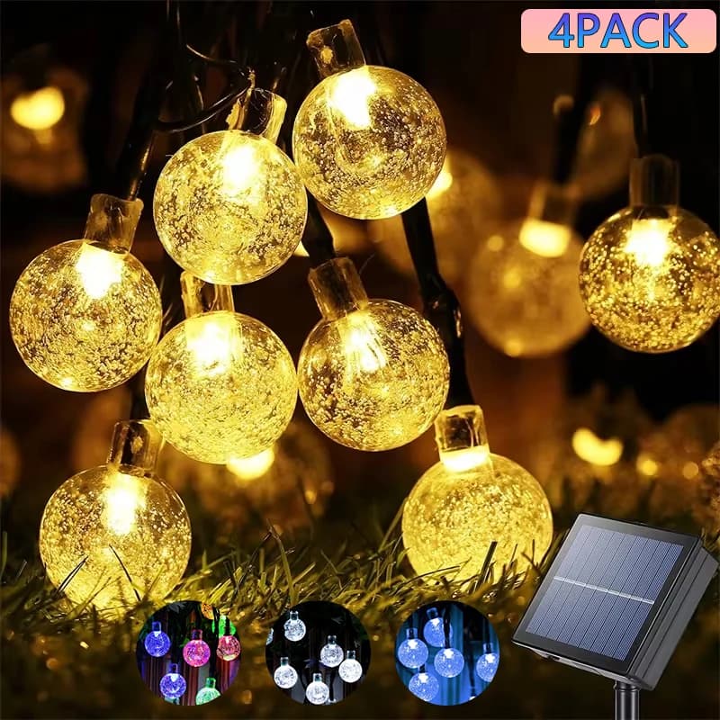 1/2/4PCS Solar String Lights Outdoor 60 Led Crystal Globe Lights with 8 Modes Waterproof Solar Powered Patio Light for Garden