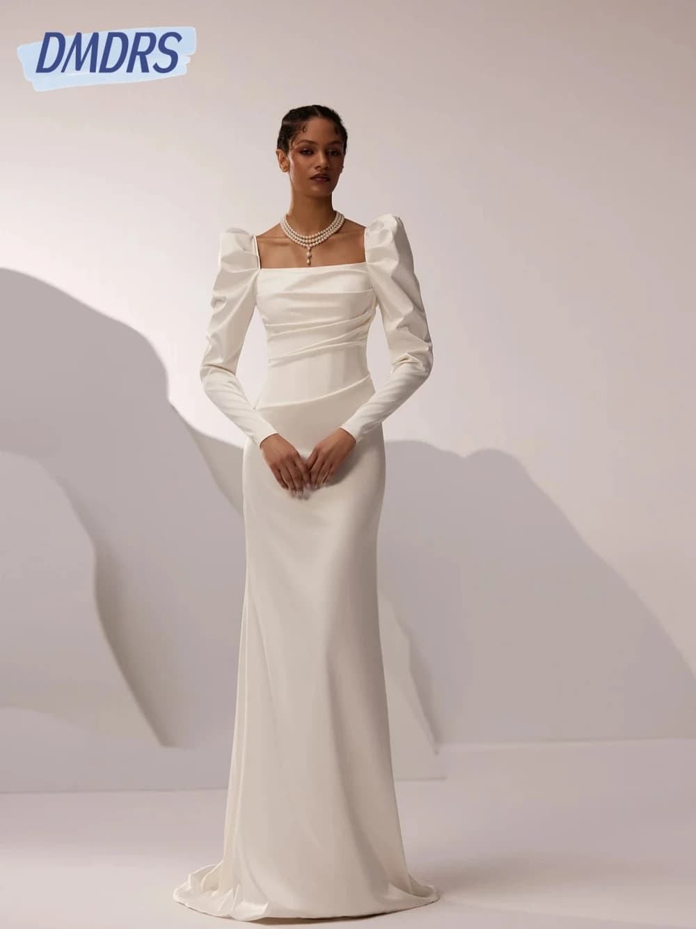 Elegant Square Neck Wedding Dresses Vintage Zipper Back Dress For Bride Classic Floor-length Bridal Gown Vestido De Novia