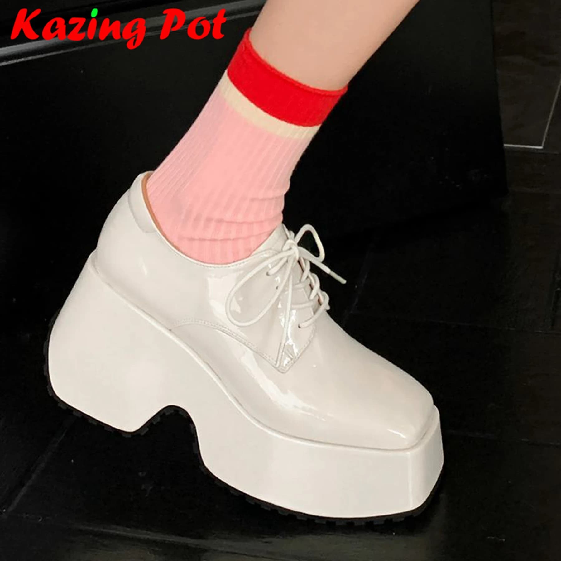 Krazing Pot 2024 Gladiator Genuine Leather Autumn Shoes Lace Up British School Platform Thick Bottom Gorgeous Maiden Women Pumps