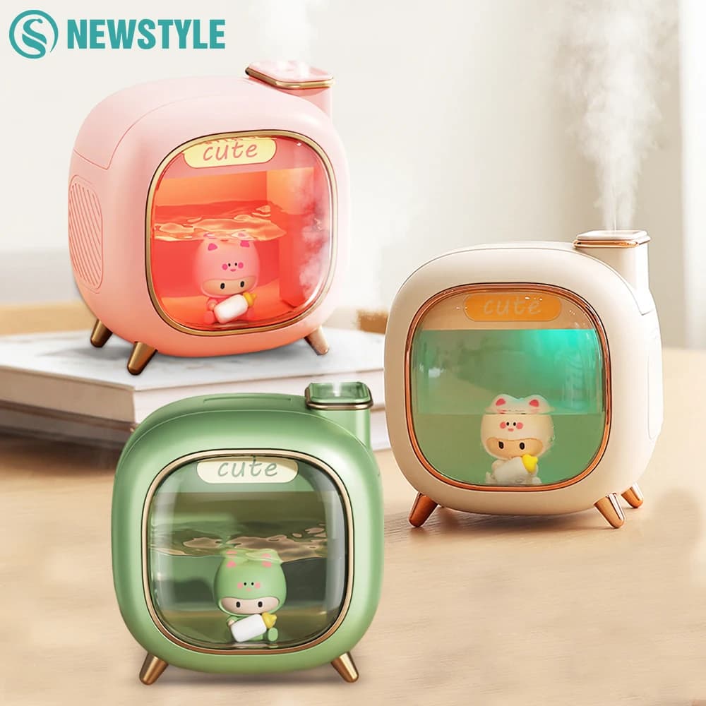 Ultrasonic Cartoon Air Humidifier 500ML Large Capacity Aroma Essential Oil Diffuser Cute Dolls USB Double Spray Colourful Lights