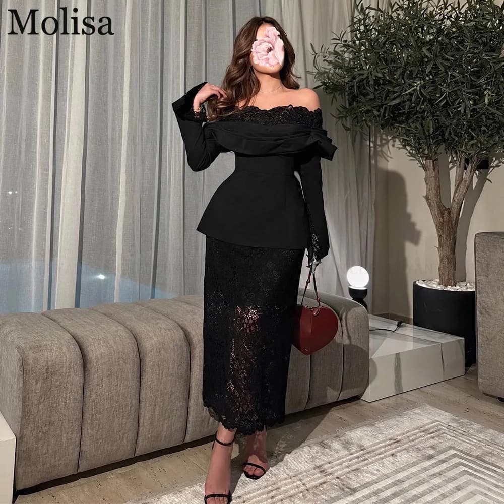 MOLISA Black Lace Modern Formal Occasion Dresses Mermaid Customized Off the Shoulder Sexy  Evening Party Gowns فساتين الحفلات
