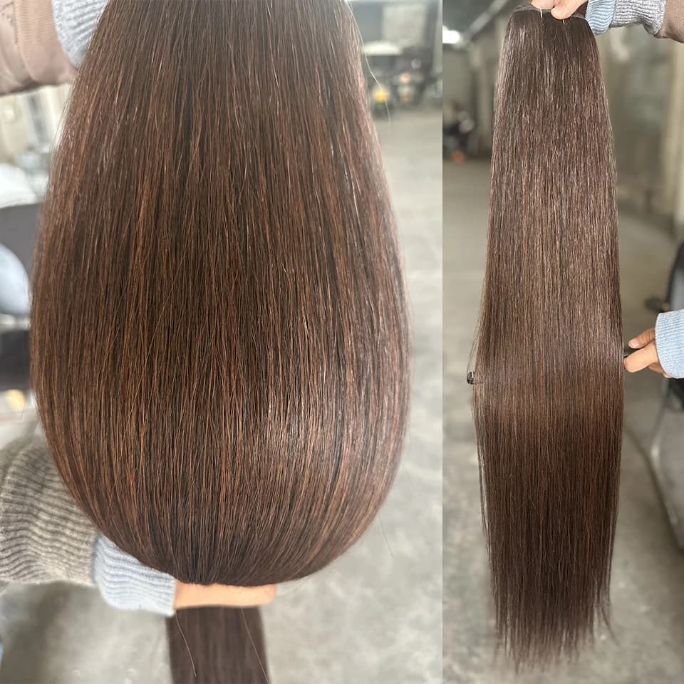 Bone Straight Hair Extensions Bio Hair Extensions Ponytil Brown Color Synthetic Yaki Straight Hair Weaving Full to End
