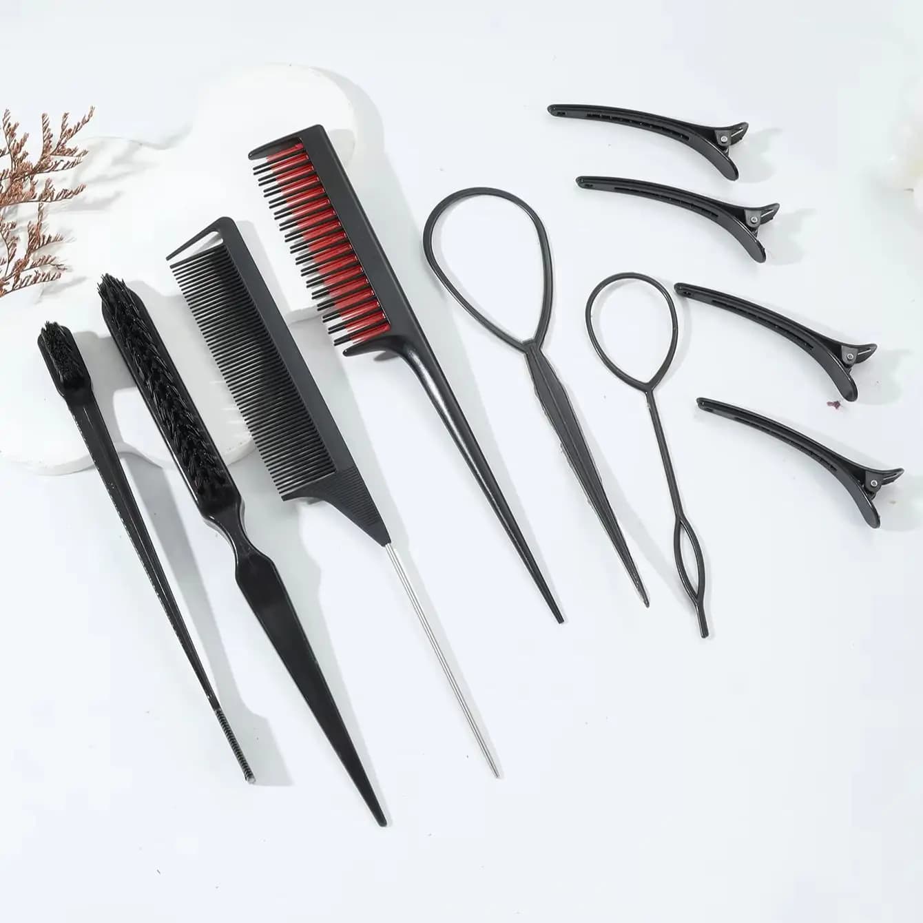 10 piece styling comb set teasing comb triple teasing comb mouse tail comb edge brushing hair tail tool weaving tool ring