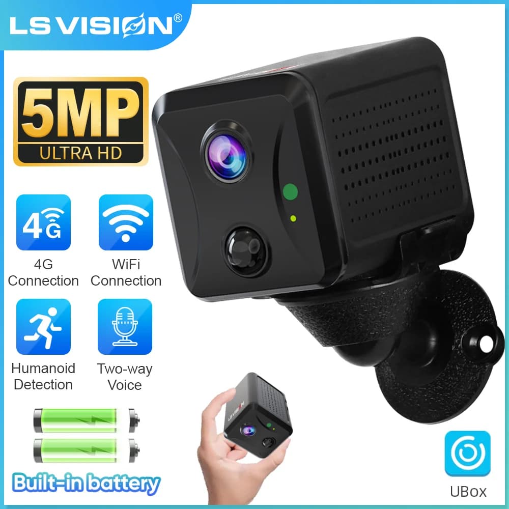 LS VISION 5MP Mini 4G Security Camera SIM Card Wireless Wifi Camera 3800mAh Camcorder PIR Human Detectioon Video Recorder Ubox