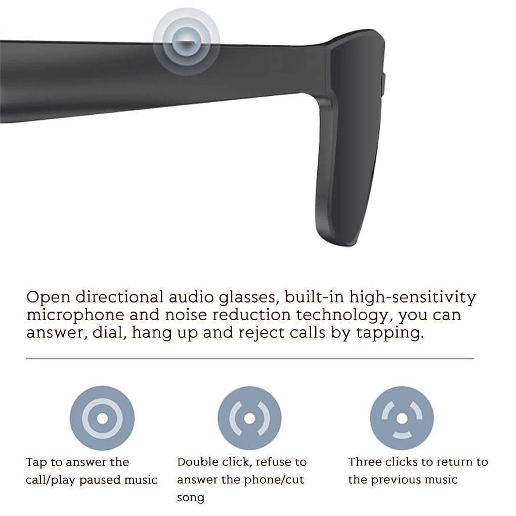 Bluetooth Sunglasses Wireless Music Glasses Lens Portable Outdoor Noise Reduction Open Headphone, Silver