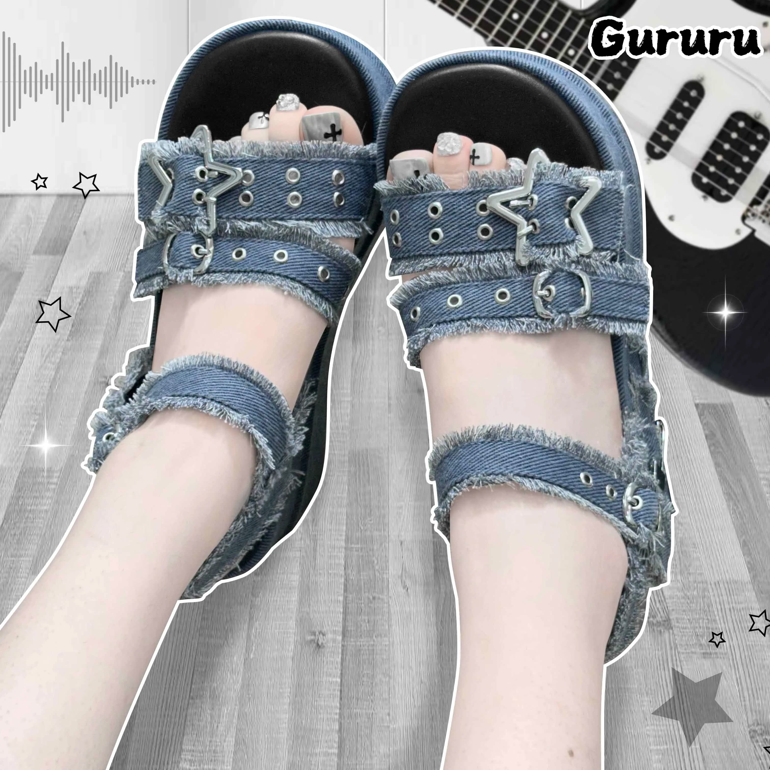 Zuolun Sweet Star Sandals Gururu Original Y2k Subcultural Punk Thick Sole Sandals Japanese Lolita Girls' Single Shoes