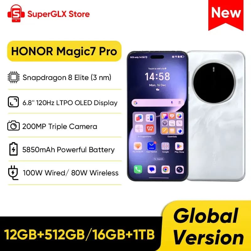 Global Version HONOR Magic7 Pro 5G Smartphone 6.8'' 120Hz OLED Display Snapdragon 8 Elite 100W SuperCharge Magic 7 Pro Phones
