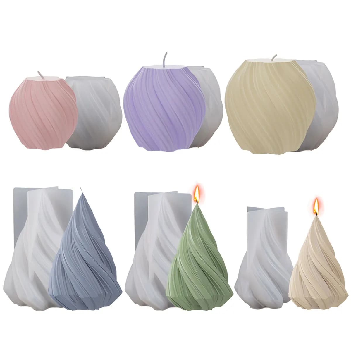 Multi Size Striped Wave Ball Silicone Candle Mould Geometry Line Cone Plaster Toilet Soap Making Home Art Decor Christmas Gifts