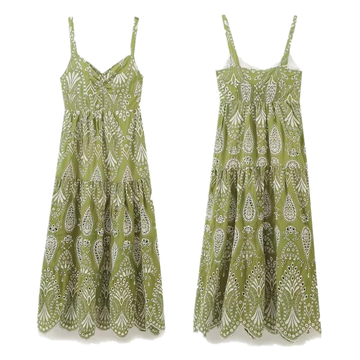 Dave&Di French Retro Embroidered Light Green Sleeveless Dress Women Suspenders Dress Summer Tank Dress Vestidos