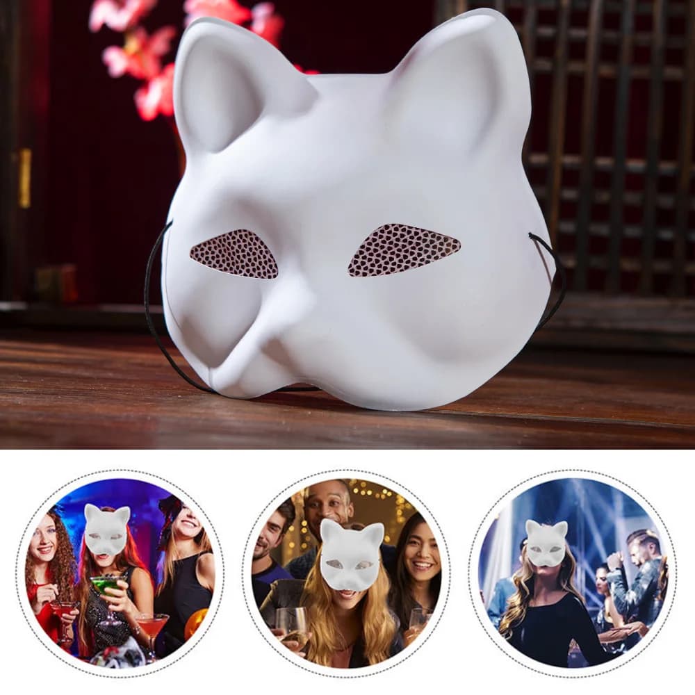 Mesh Yarn Eyes Cat Face White Mask Matte Fox DIY Blank PVC Masks Halloween Party Masquerade Cosplay Dress Up Props Mask