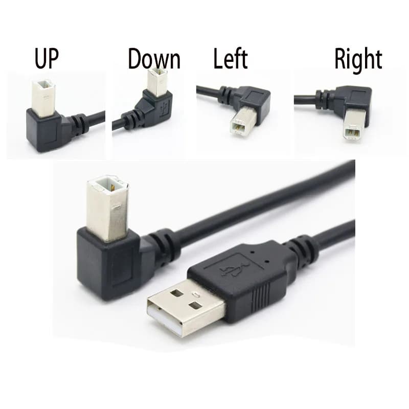 Type A Male to Type B Male 90 degree Up & Down & Left & Right Angled USB 2.0 Printer Scanner Cable 30cm 50cm 1m 150cm 1ft 5 feet