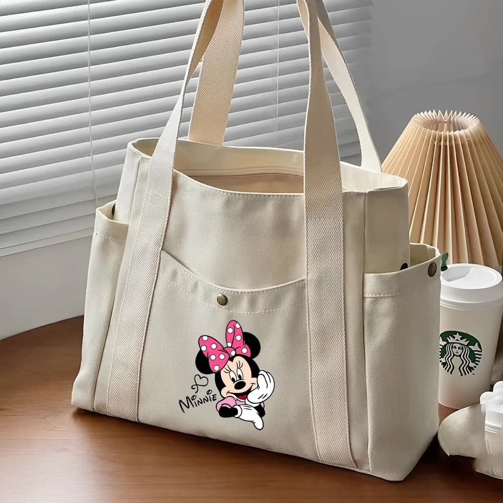 Mickey Minnie Mouse Tote Bag Canvas Handbag Work Commuter Carrying Bag College Student Outfit Book Shoulder Bag Shopping Bag