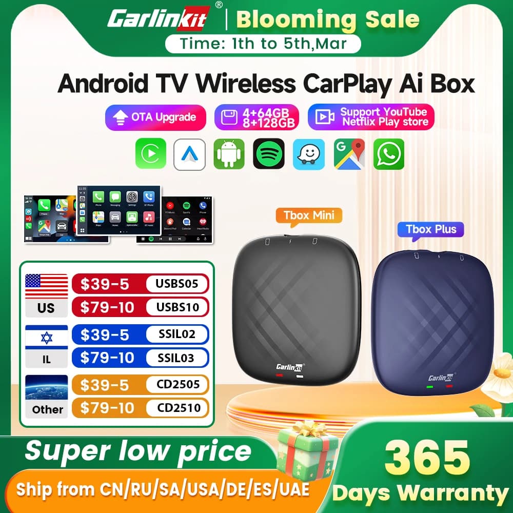 Carlinkit 5 CarPlay Mini Ai Box Wireless CarPlay Wireless Android Auto For Audi Mazda Toyota For Netflix For YouTube 4G LTE GPS