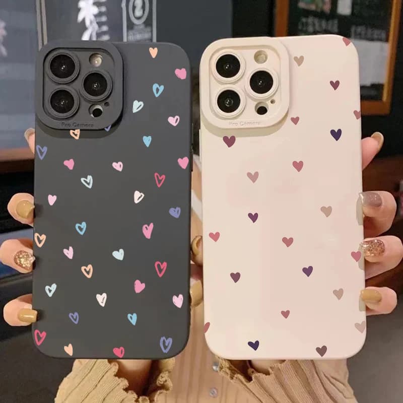 Colorful Small Love Heart Silicone Soft Phone Case For iPhone 15 16 Pro Max 11 12 13 14 XS XR X SE 7 8 Plus 16E Shockproof Cover