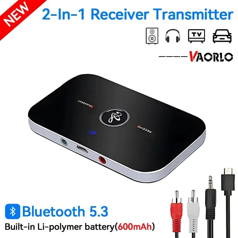 Upgraded Bluetooth 5.3 Audio Transmitter Receiver RCA 3.5mm AUX Music Wireless Adapter 600mah Battery for Car Computer TV Heaeds