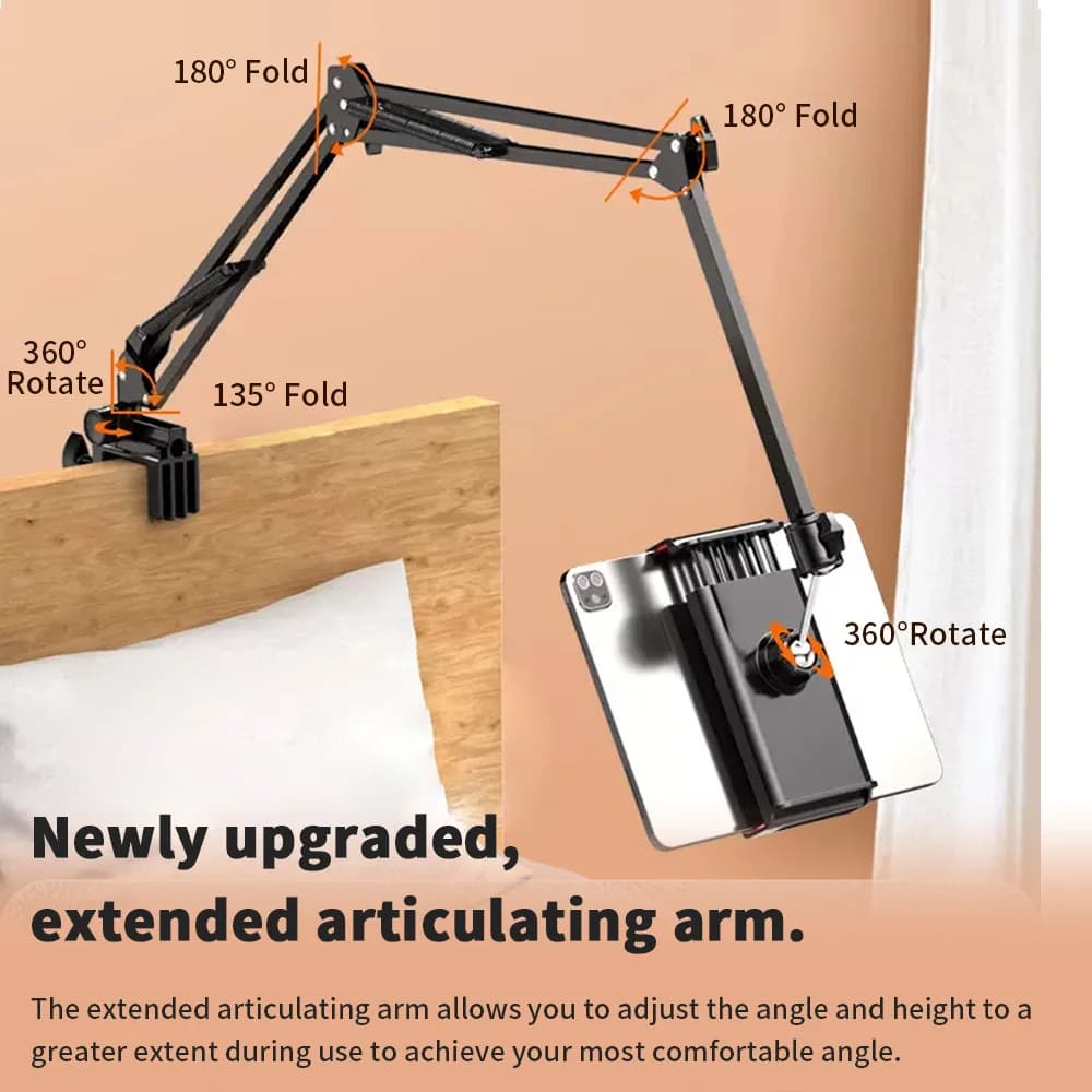 Tablet Holder for Bed with 90cm Metal Arm Pad Stand Tablet Bracket 360° Rotating Bed Phone Mount for 4.5~12.9 inch Phone Tablet